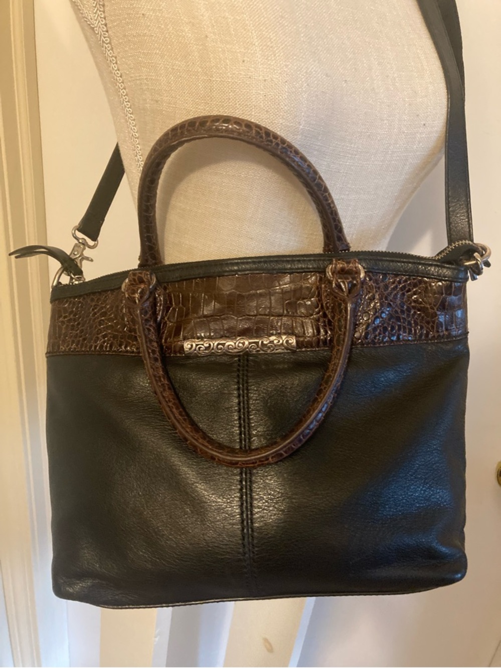 Brighton Leather Two-Tone Brown & Black Satchel Bag